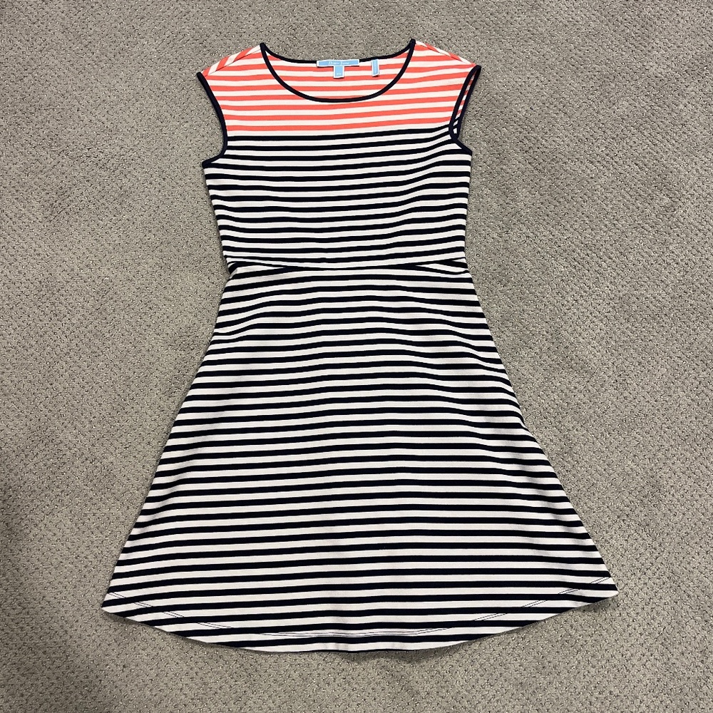 Draper James Coral and Navy Striped Mini Dress